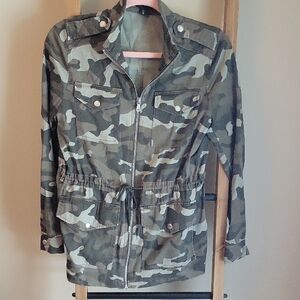Express Green Camo Utility Jacket with Drawstring Waist